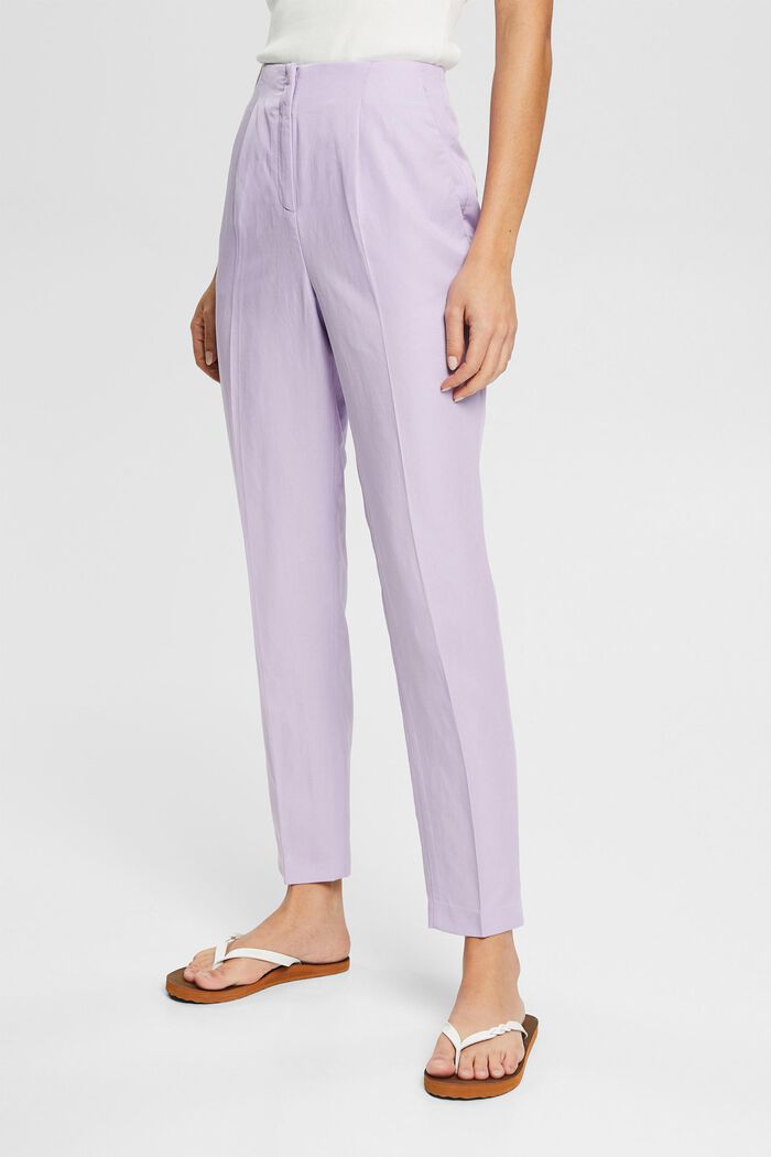 Linen blend: trousers with waist pleats, LAVENDER, detail image number 0
