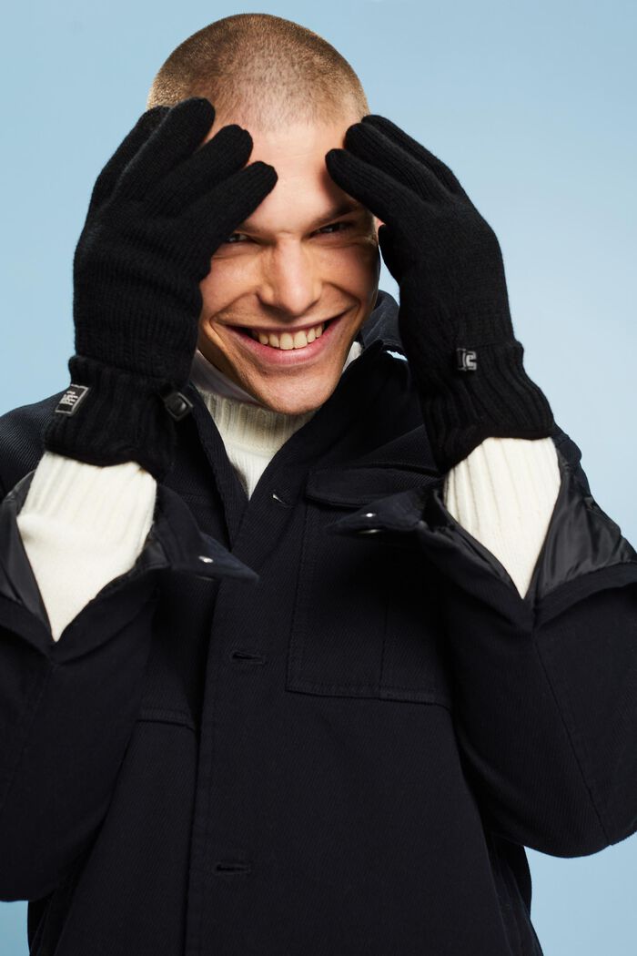 Fleece-Lined Knit Gloves, BLACK, detail image number 2