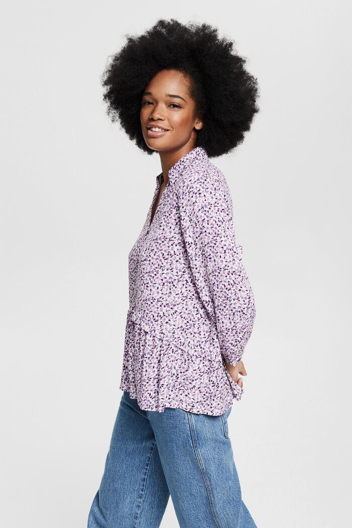 Mille-fleurs blouse with a frilled edge, LILAC, detail image number 3