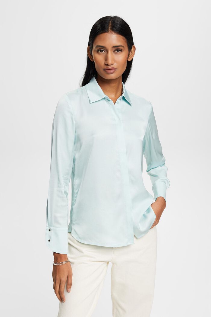 Satin blouse, LIGHT AQUA GREEN, detail image number 4