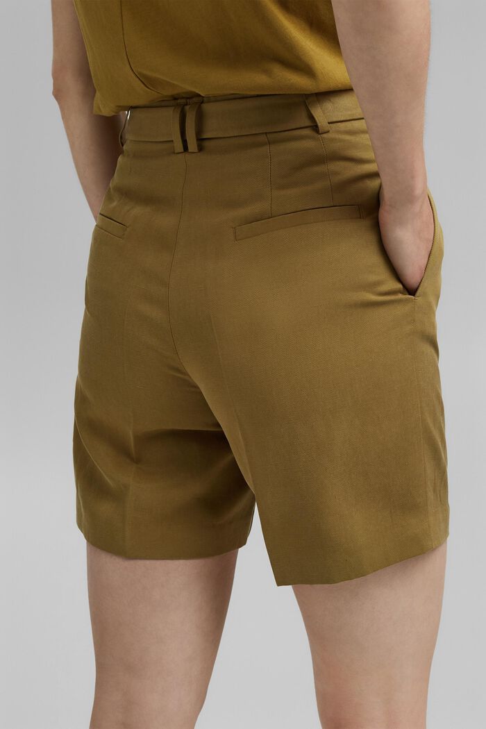 Linen blend: high-waisted shorts with belt, OLIVE, detail image number 2