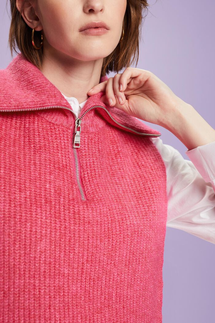 Open-Sided Turtleneck Poncho, PINK FUCHSIA, detail image number 1
