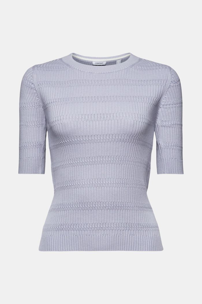 Knit Short-Sleeve Sweater, LIGHT BLUE LAVENDER, detail image number 5