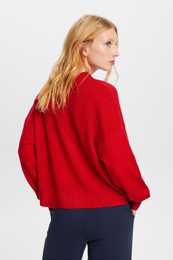 Knit Blouson Sleeve Sweater, DARK RED, detail image number 3