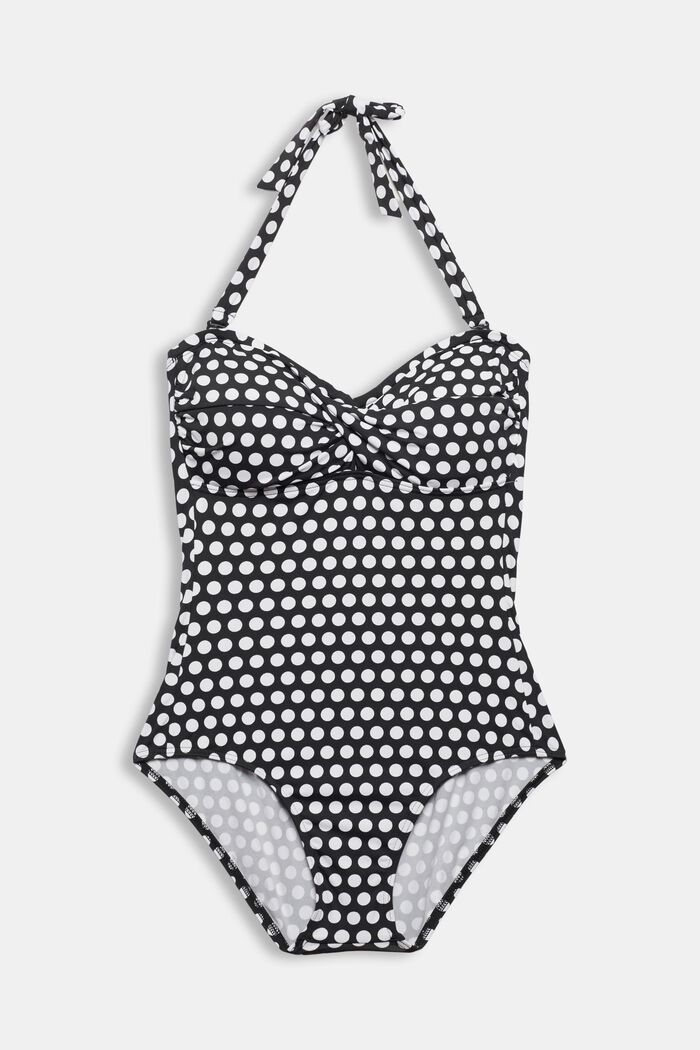 Padded swimsuit with a polka dot print, BLACK, detail image number 4
