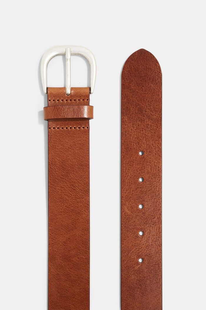 Leather belt with pin buckle, BROWN, detail image number 1