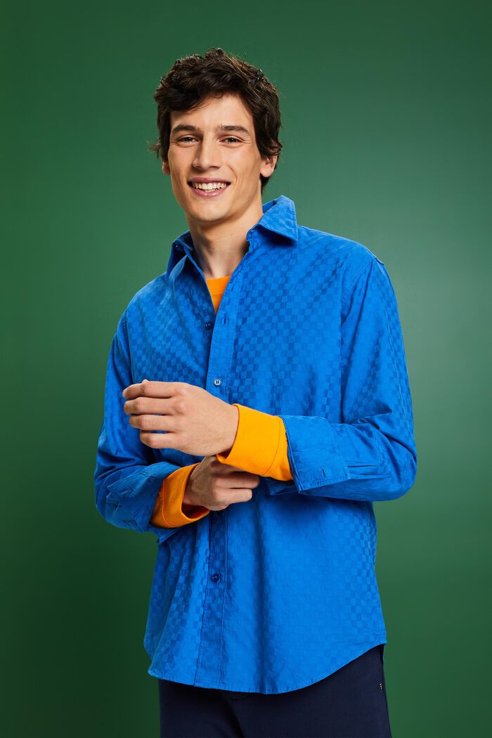 Cotton Jacquard Shirt, BRIGHT BLUE, detail image number 0