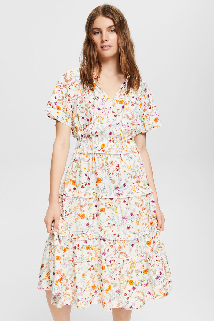 Midi dress with floral pattern, CREAM BEIGE, detail image number 0