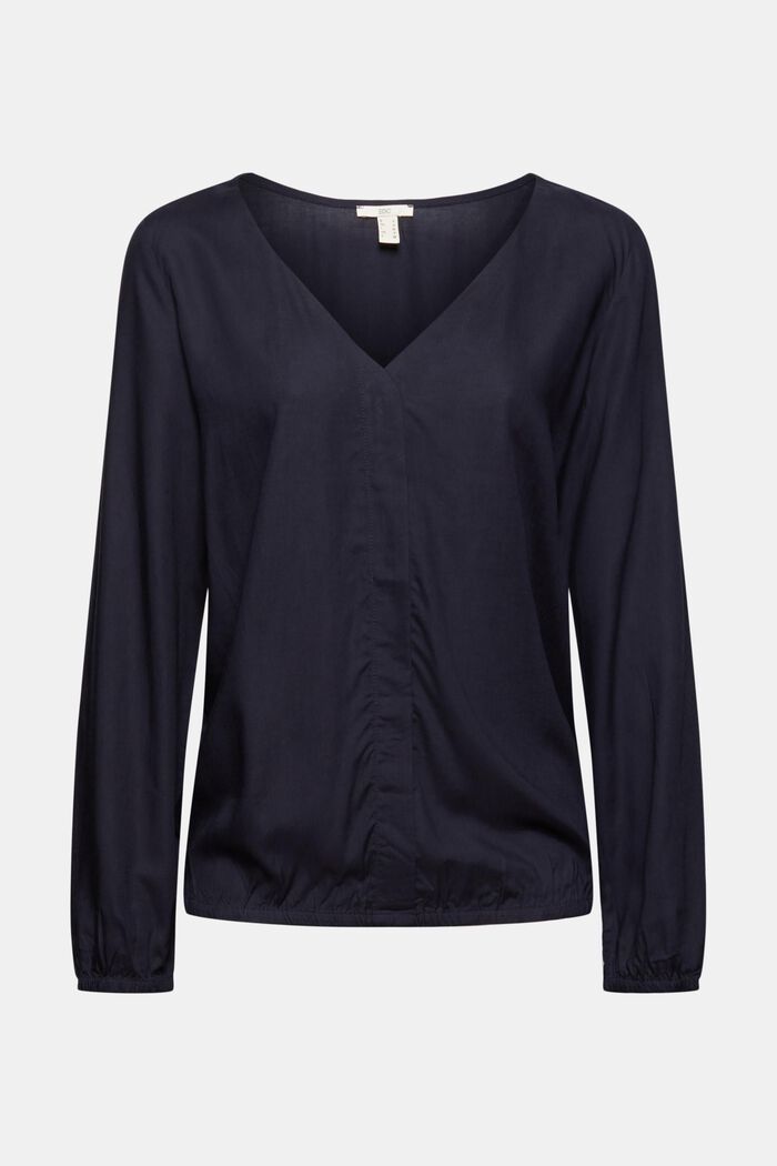 V-neck blouse made of LENZING™ ECOVERO™, NAVY, detail image number 0