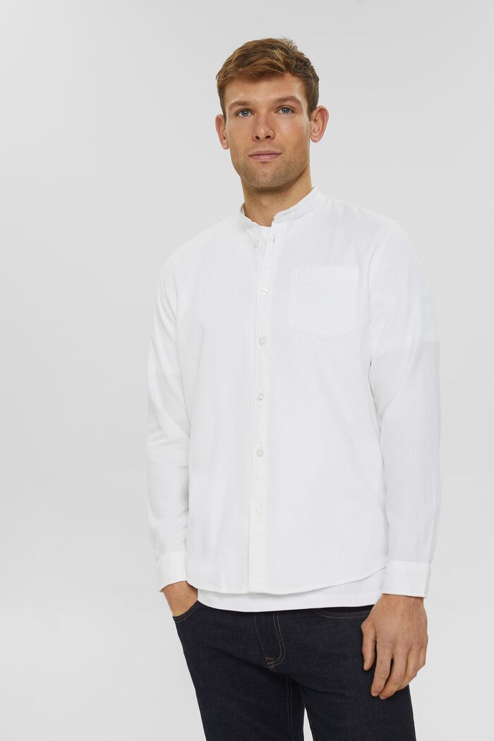 Cotton shirt with band collar, WHITE, detail image number 0