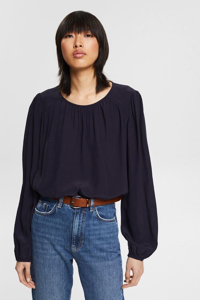 Balloon sleeve blouse, NAVY, detail image number 0