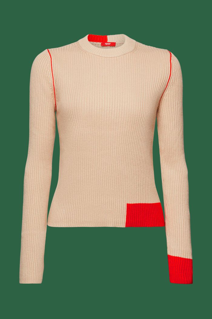 Rib-Knit Sweater, BEIGE, detail image number 5