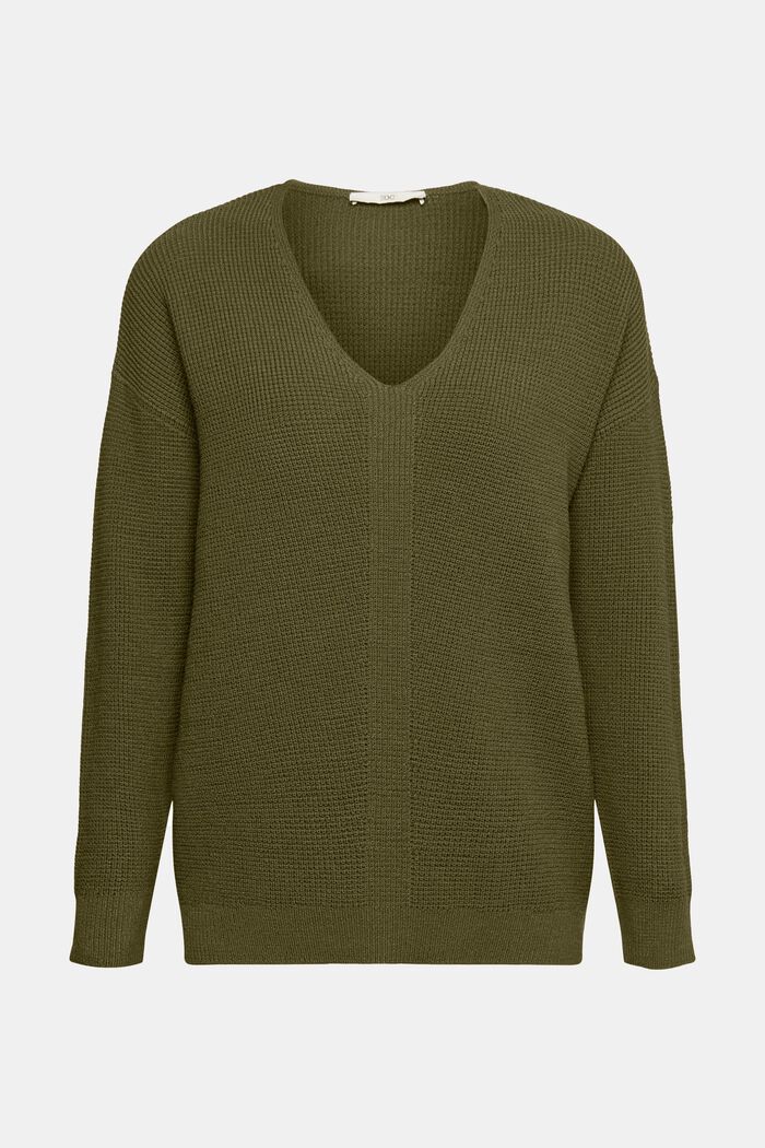 Loose knit V-neck jumper, KHAKI GREEN, detail image number 2