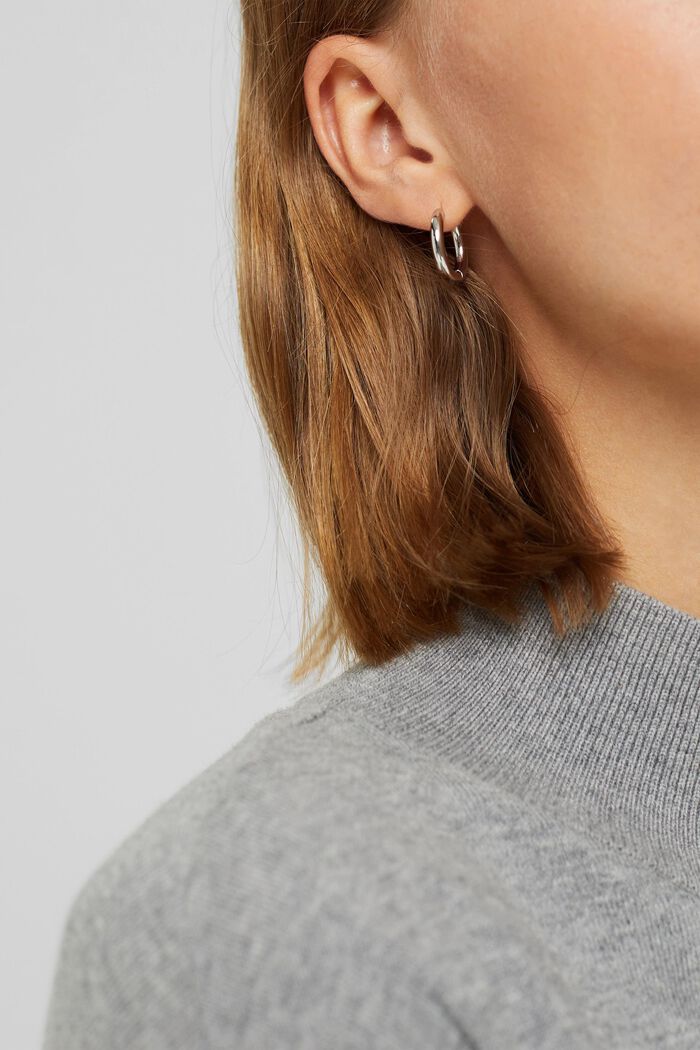 Stainless-steel hoop earrings, SILVER, detail image number 2
