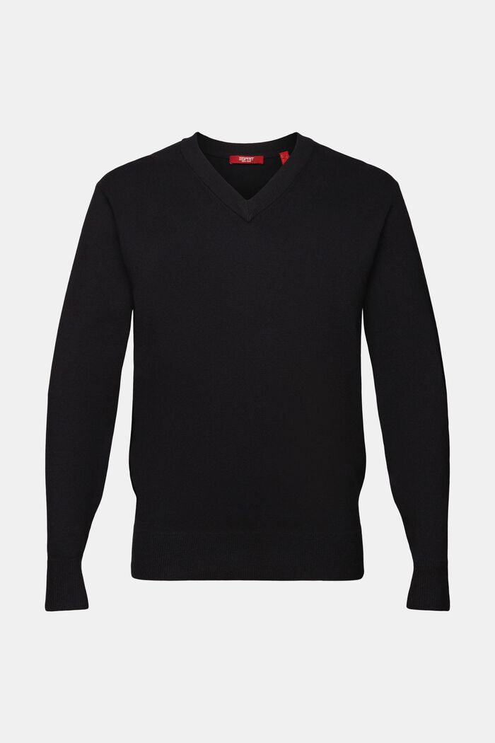 Basic V-neck jumper, wool blend, BLACK, detail image number 6