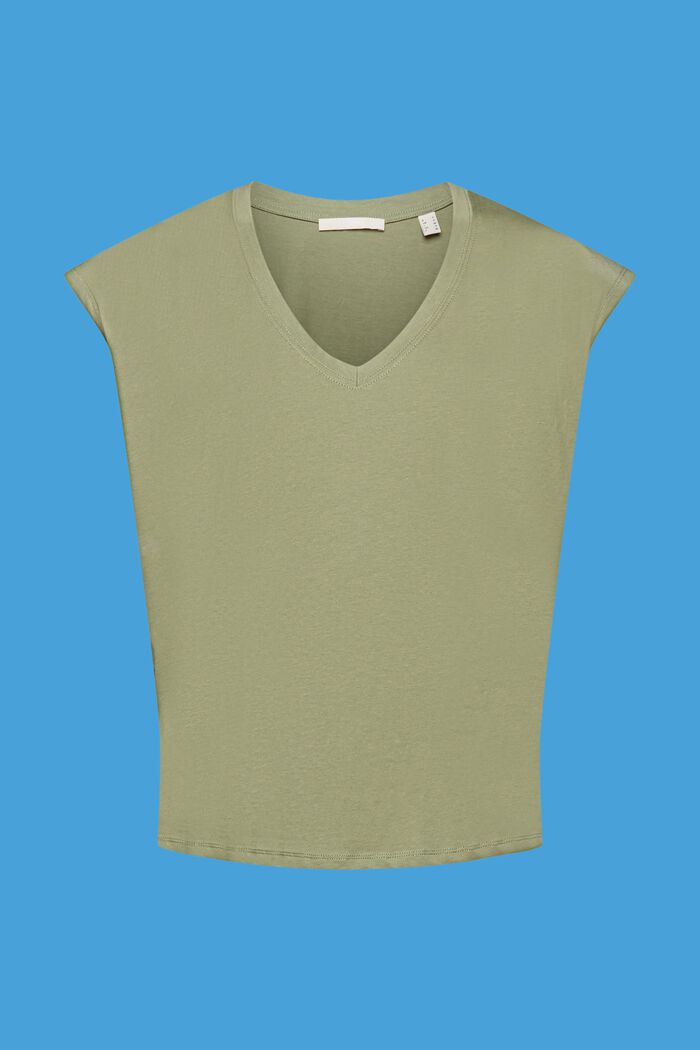 V-neck sleeve-less cotton T-shirt, LIGHT KHAKI, detail image number 6