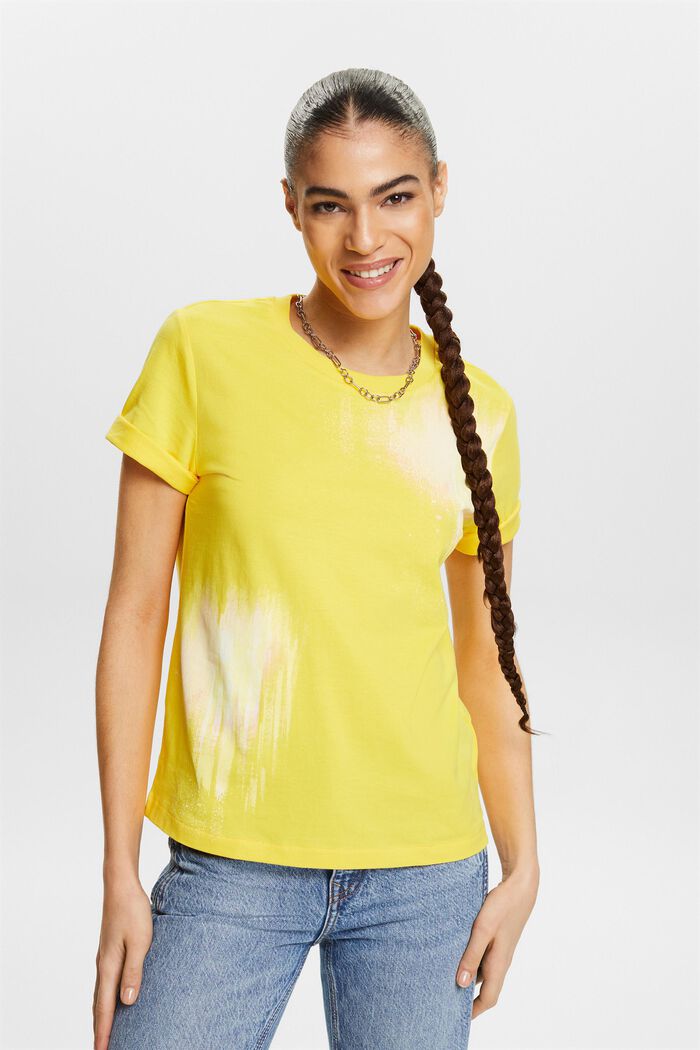 Graphic Print Cotton T-Shirt, YELLOW, detail image number 0
