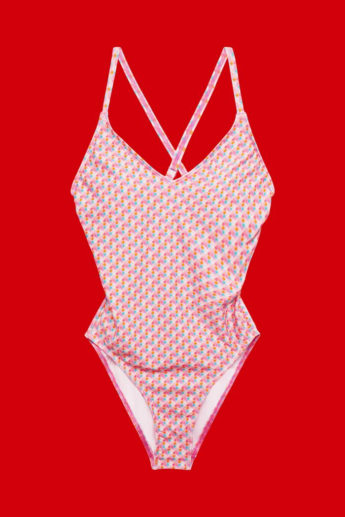 Padded swimsuit with geometric pattern, PINK FUCHSIA, detail image number 4