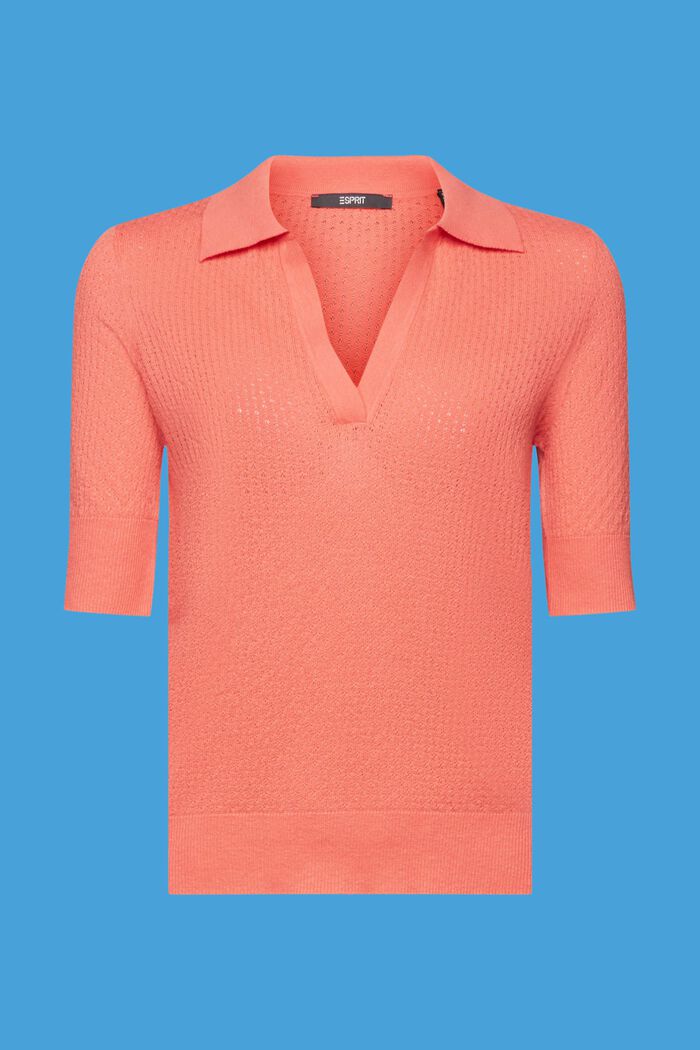 Pointelle polo jumper, silk blend, CORAL, detail image number 7