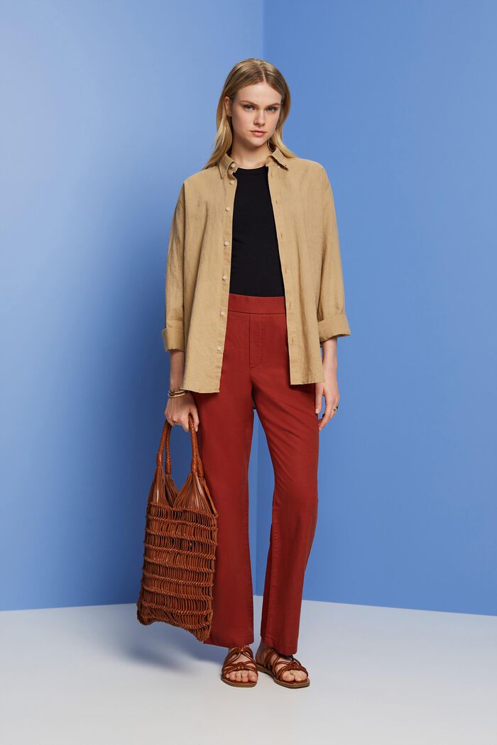 Pull-on trousers, linen blend, TERRACOTTA, detail image number 1