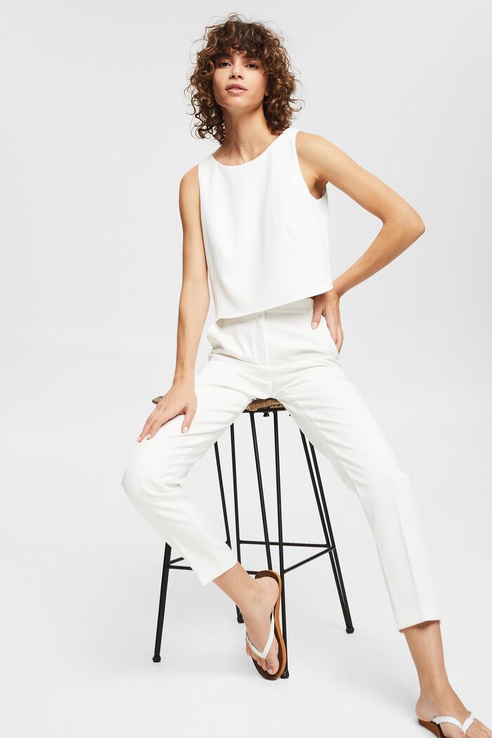 Trousers with pressed pleats, OFF WHITE, overview