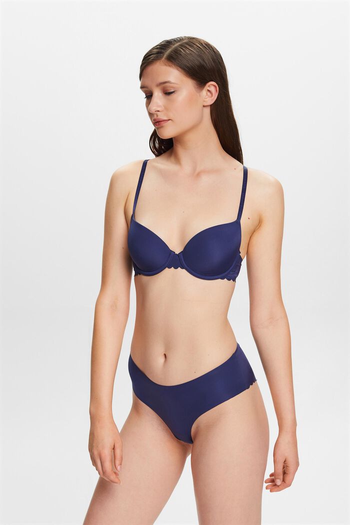 Padded underwire bra with scalloped edges, DARK BLUE, detail image number 0