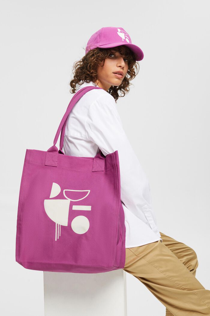 Printed canvas shopper, PINK FUCHSIA, overview