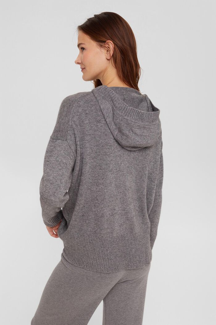 Blended cashmere jumper with a hood, MEDIUM GREY , detail image number 3