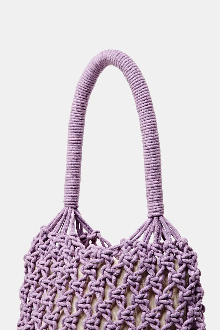 Striped Tasseled Crochet Tote, LILAC, detail image number 1