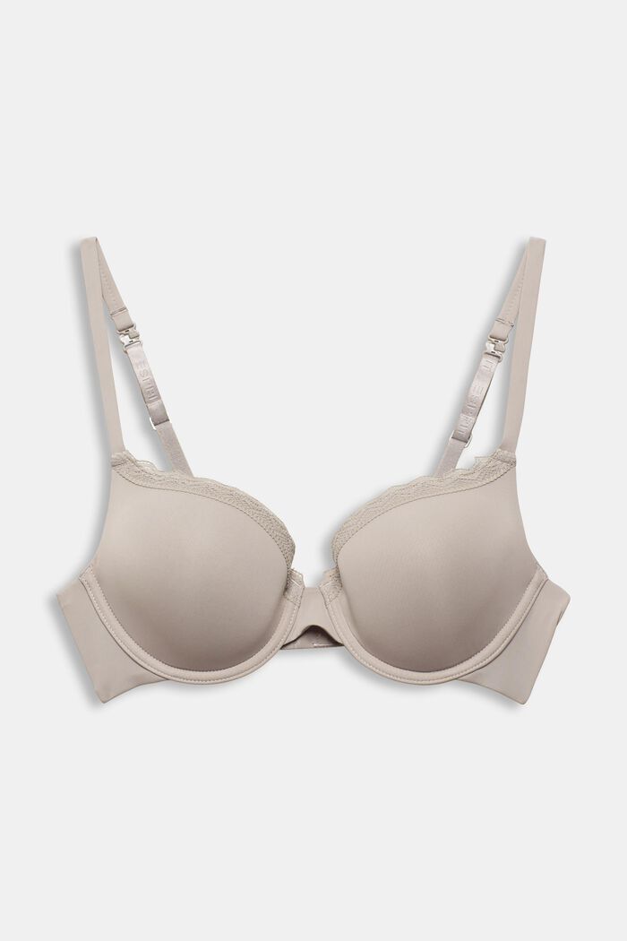 Padded underwire bra with lace, LIGHT TAUPE, overview