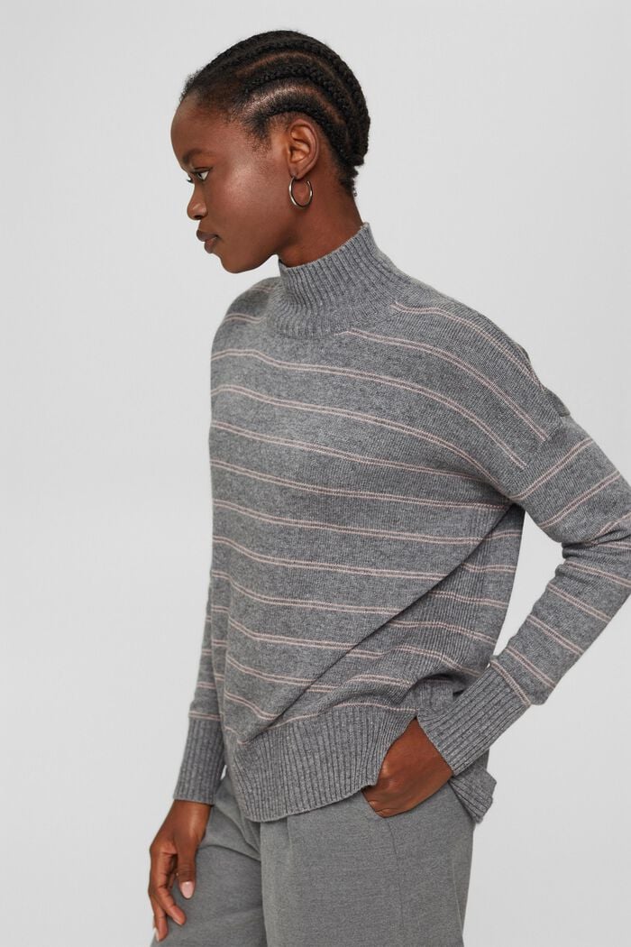 Wool/cashmere blend: jumper with a stand-up collar, MEDIUM GREY, detail image number 5
