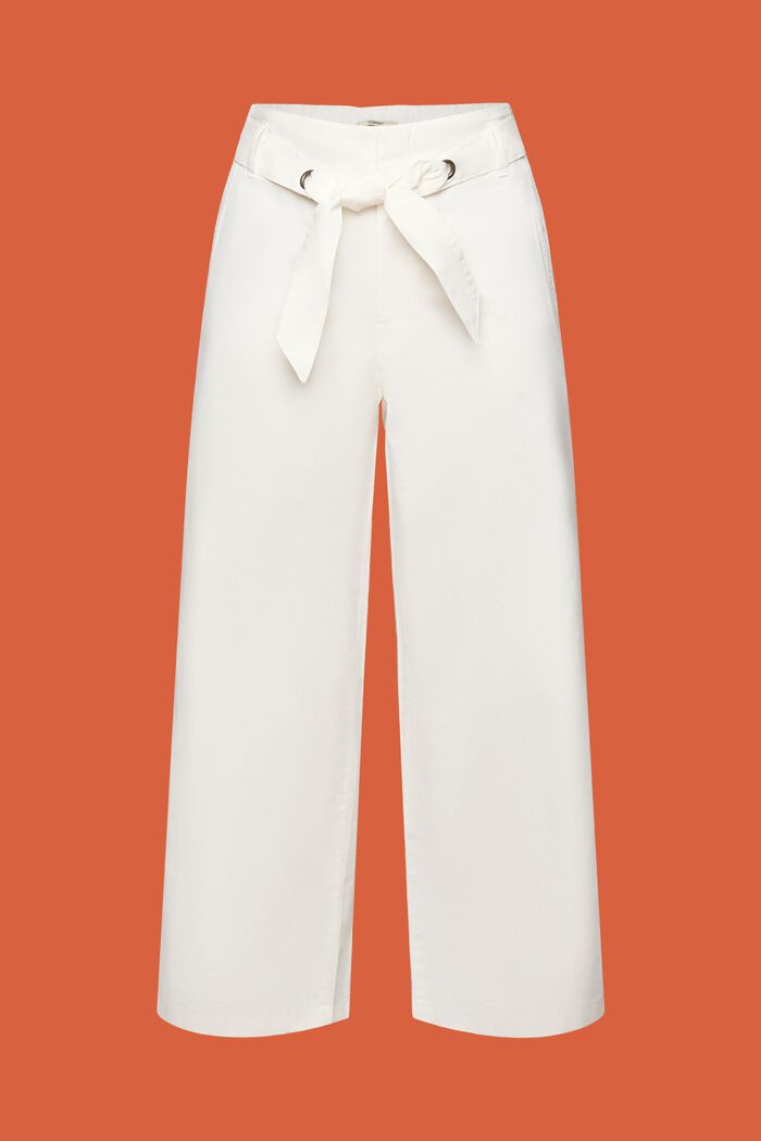 Linen Cotton Tie-Belt Culotte, WHITE, detail image number 7