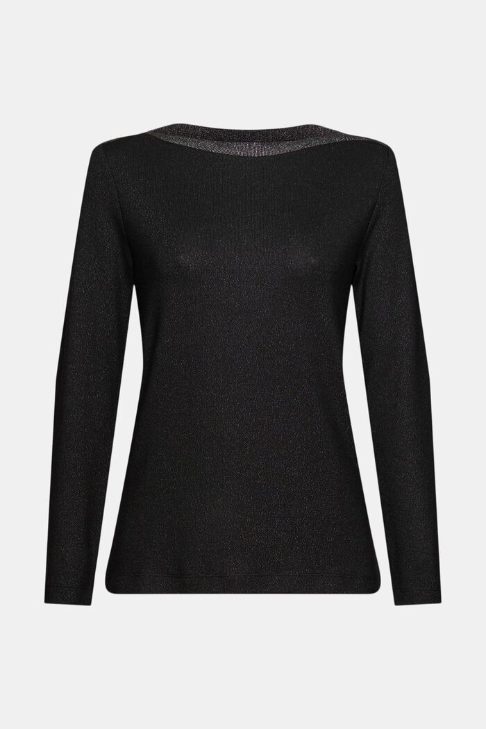 Glittering long sleeve top made of recycled material, BLACK, overview
