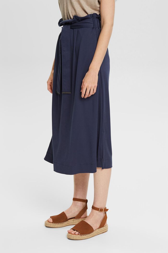 Midi skirt with a tie-around belt, LENZING™ ECOVERO™, DARK BLUE, detail image number 1