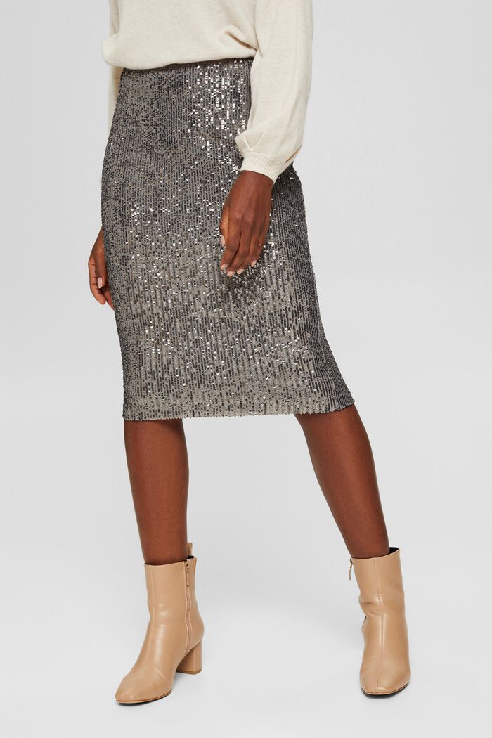 Sequinned midi skirt, GUNMETAL, detail image number 0