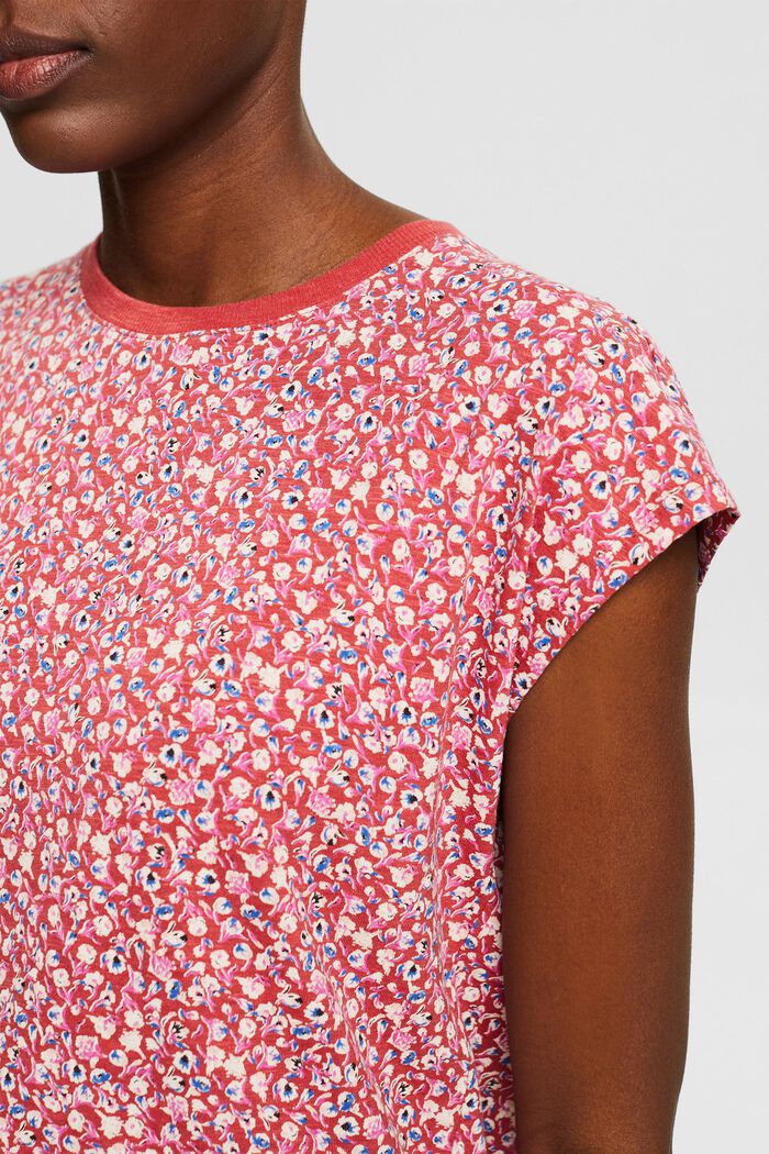 T-shirt with a mille-fleurs print, organic cotton blend, RED, detail image number 2