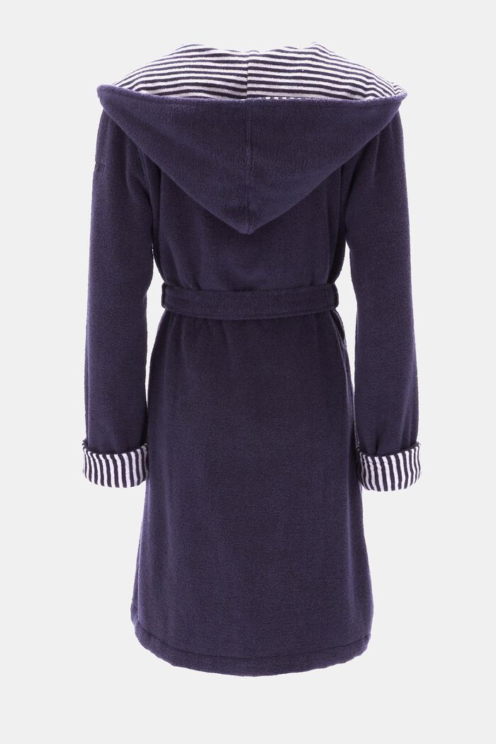 Terry cloth bathrobe with striped lining, NAVY BLUE, detail image number 4