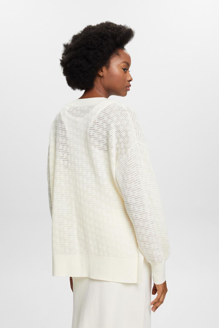 Pointelle V-Neck Sweater, OFF WHITE, detail image number 2