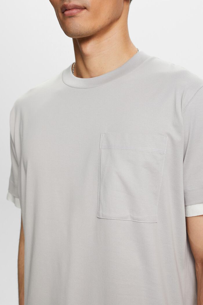 Crewneck t-shirt in a layered look, 100% cotton, LIGHT GREY, detail image number 2