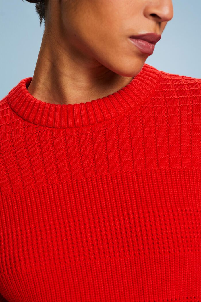 Structured Round Neck Sweater, RED, detail image number 3