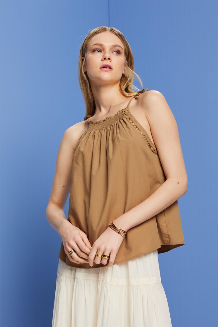 Camisole top with smock, TENCEL™, KHAKI BEIGE, detail image number 0