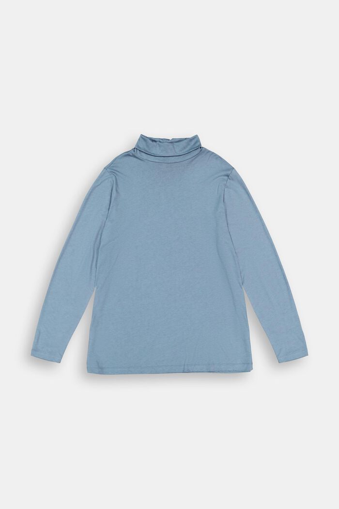 CURVY long sleeve top with a polo neck, TENCEL™, GREY BLUE, detail image number 0