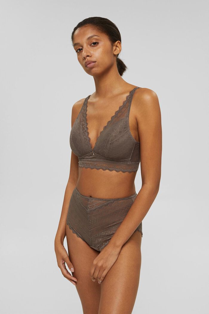 Recycled: padded non-wired bra in lace, TAUPE, detail image number 0