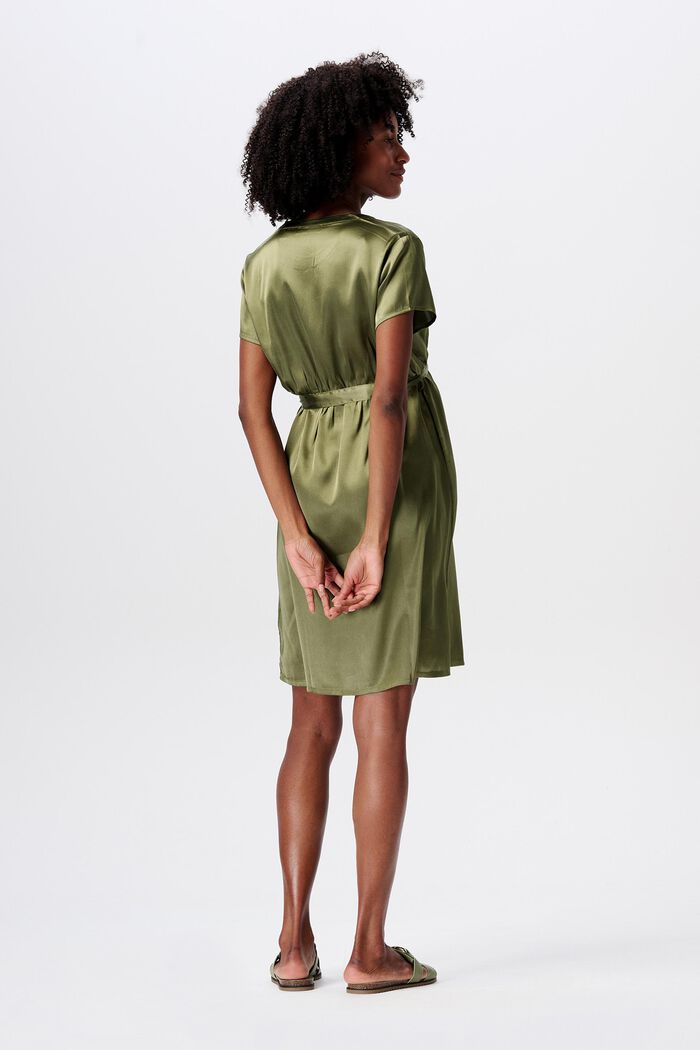 MATERNITY Satin Belted Dress, OLIVE GREEN, detail image number 2