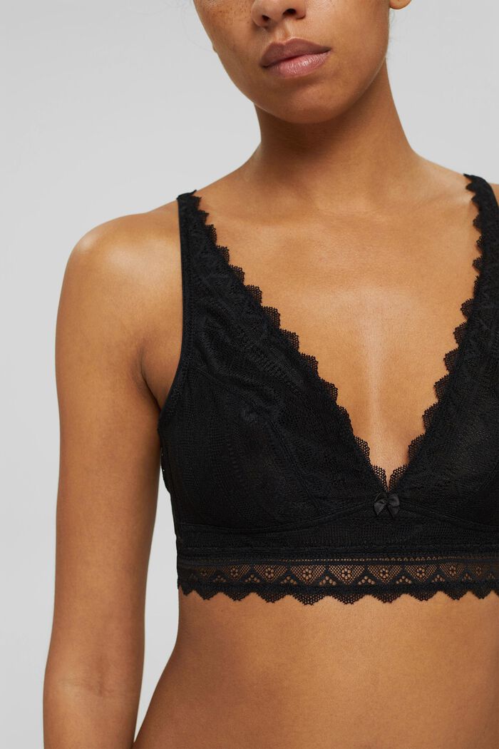 Recycled: non-padded, non-wired lace bra, BLACK, detail image number 2