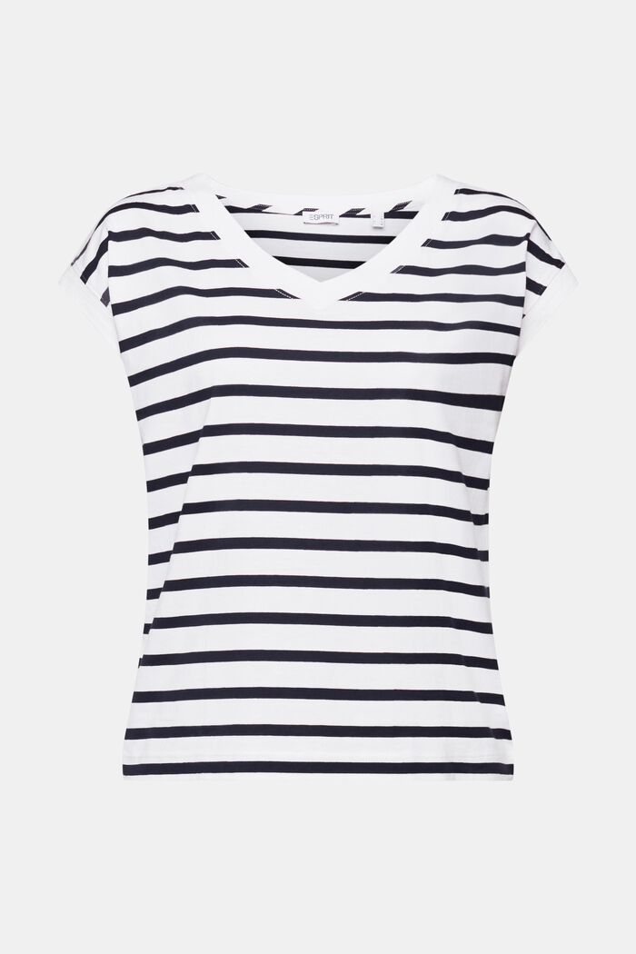 Striped V-Neck T-Shirt, WHITE, detail image number 5