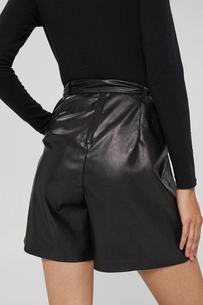 Shorts with a faux leather tie-around belt, BLACK, detail image number 6