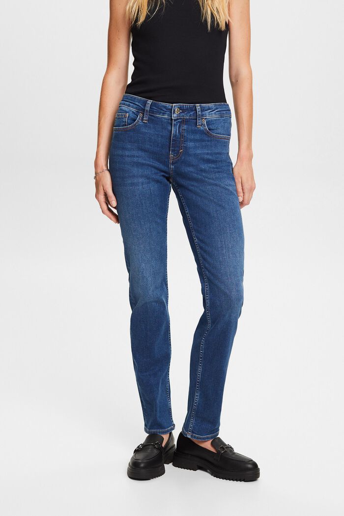 Straight leg stretch jeans, cotton blend, BLUE MEDIUM WASHED, detail image number 0