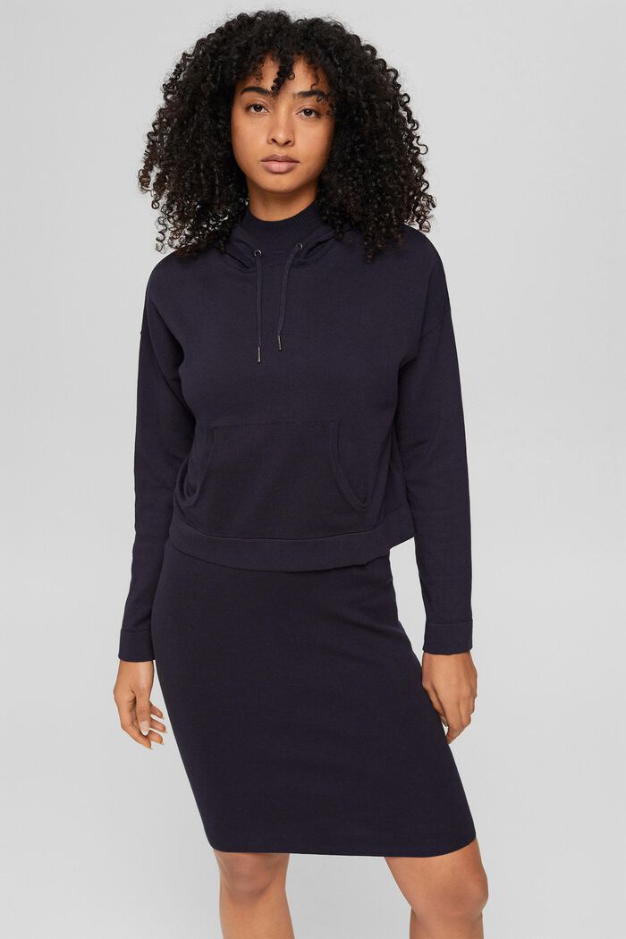 2-in-1: knitted dress with hoodie, NAVY, overview
