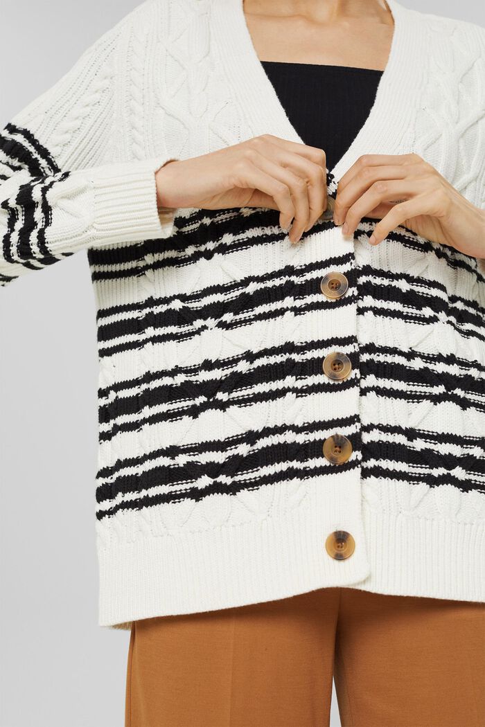 Cardigan with a cable knit pattern, OFF WHITE, detail image number 2